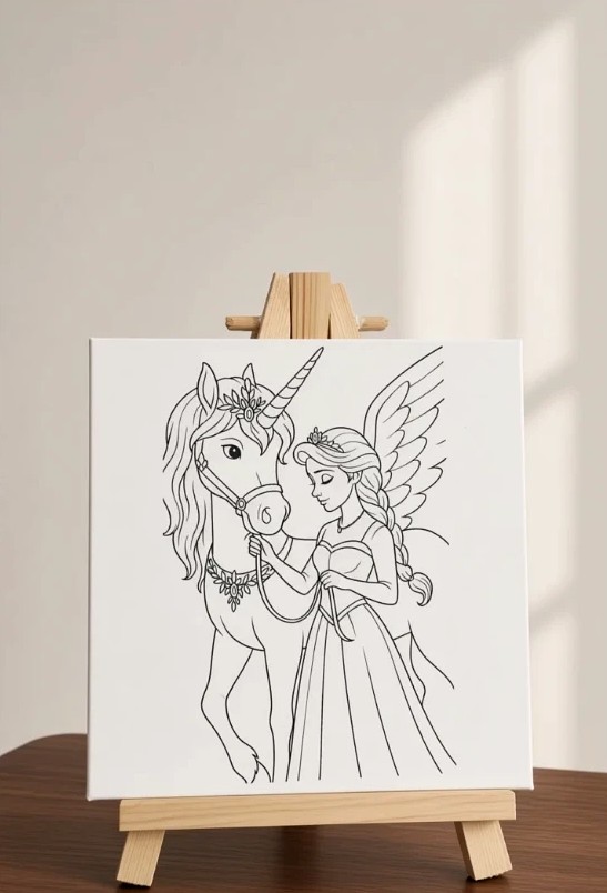 Unicorn ve prenses desenli tuval